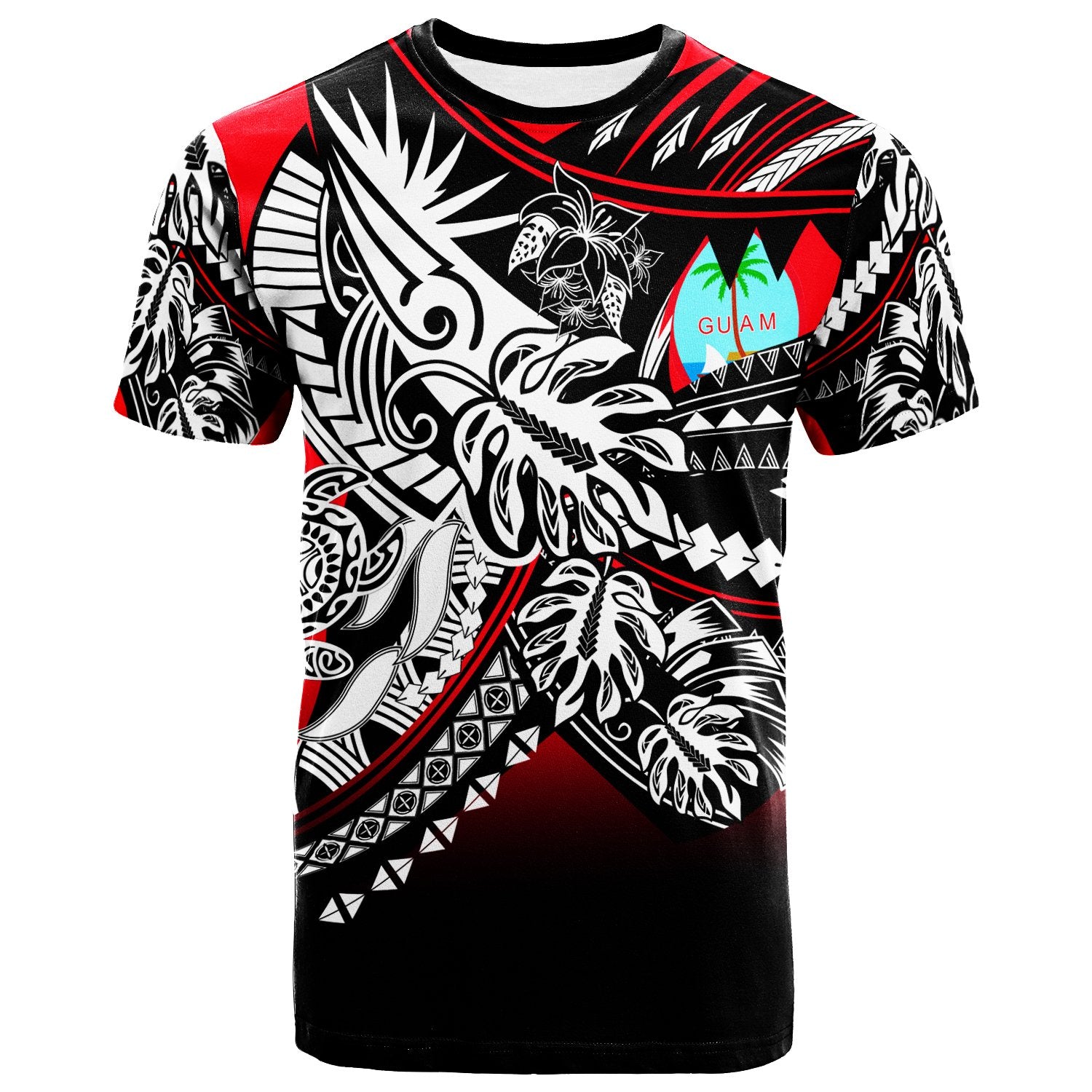 Guam T Shirt Tribal Jungle Pattern Unisex Red - Polynesian Pride