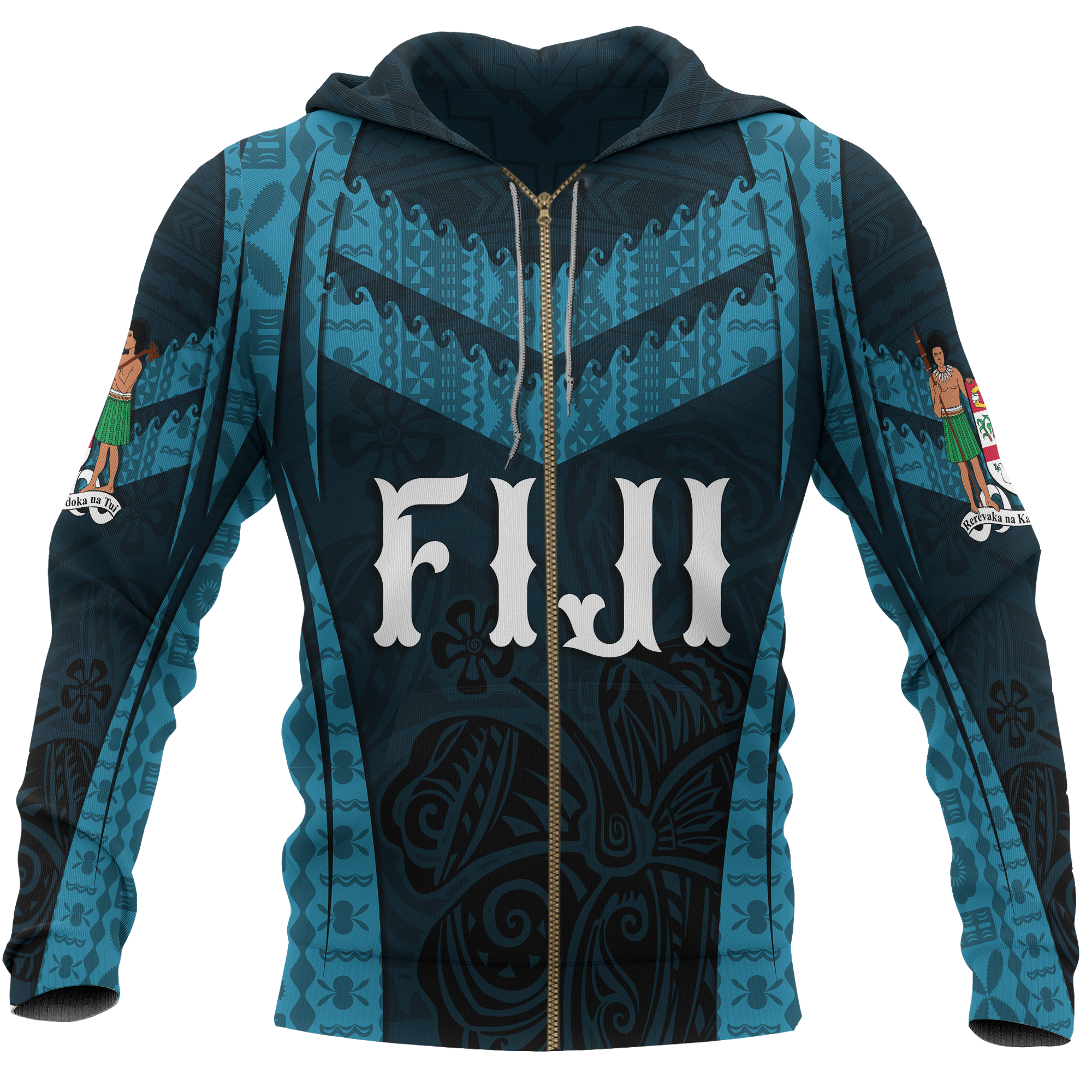 Fiji Zip up Hoodie Fijian Waves Unisex Blue - Polynesian Pride