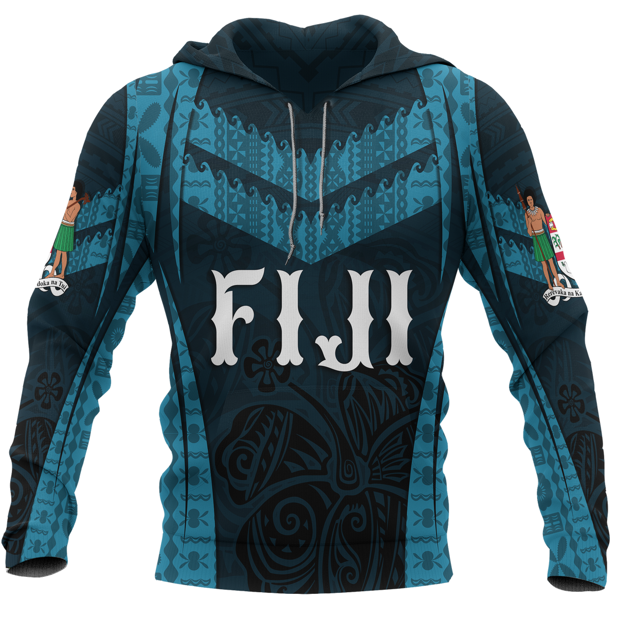 Fiji Hoodie Fijian Waves Unisex BLUE - Polynesian Pride