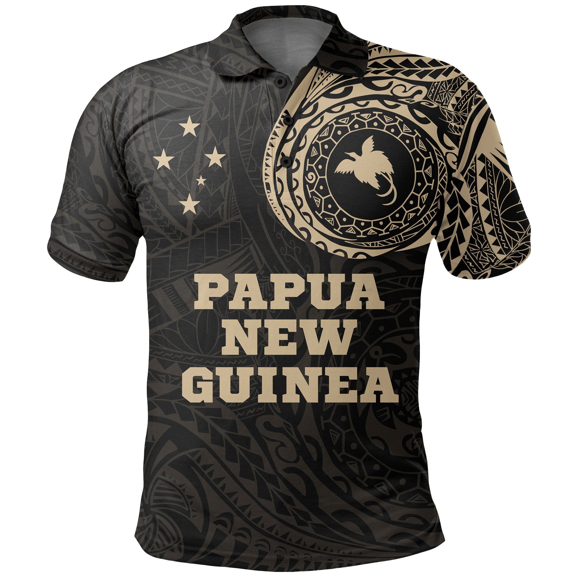 Papua New Guinea Polo Shirt Papua New Guinea Flag Polynesian Tattoo A7 Unisex Black - Polynesian Pride