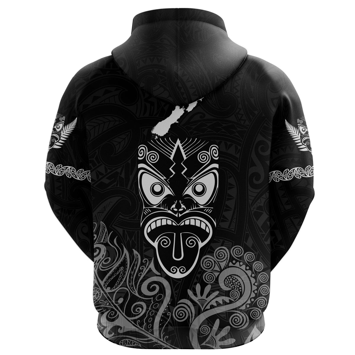 Maori Aotearoa Rugby Haka Zip Hoodie New Zealand Silver Fern Black - Polynesian Pride