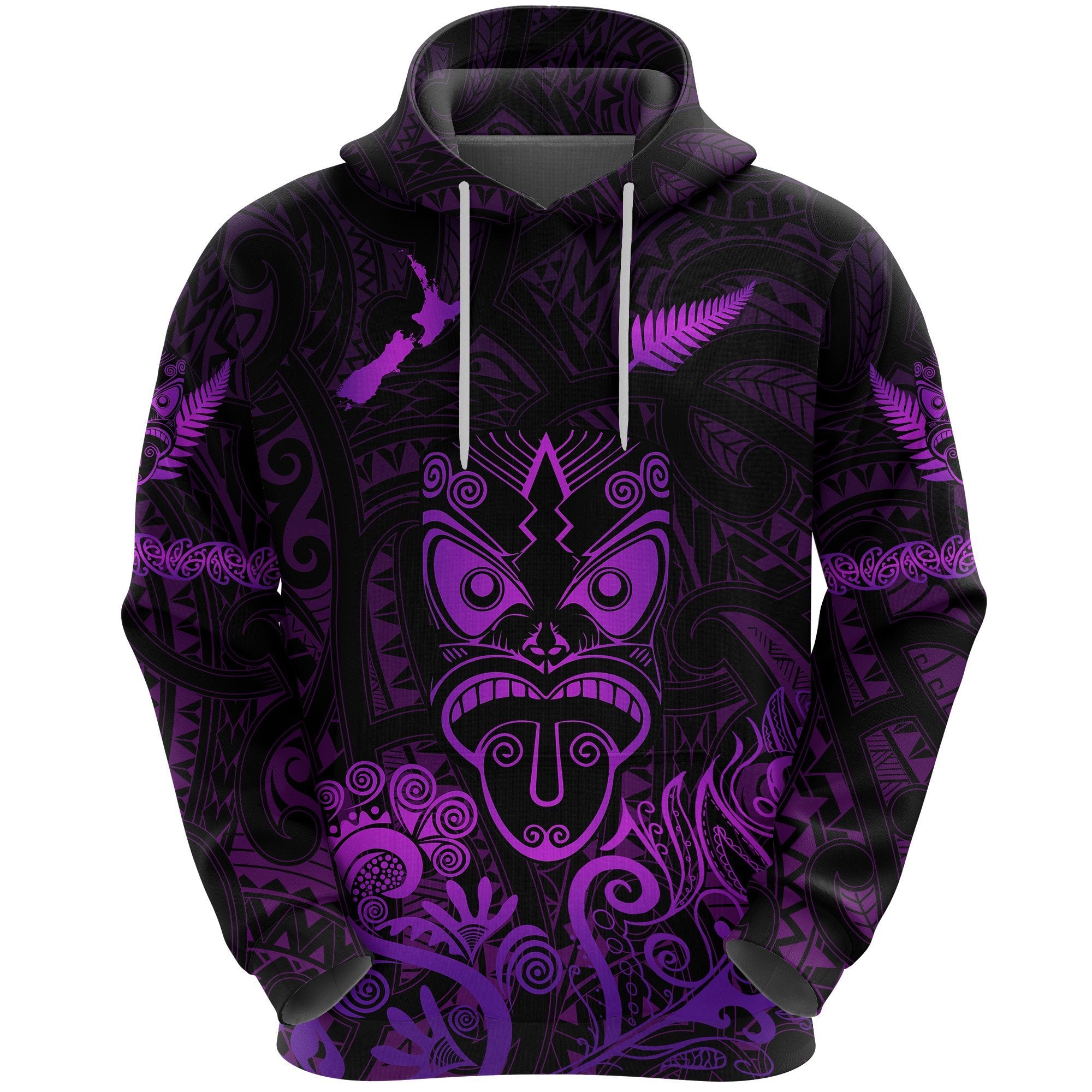 Maori Aotearoa Rugby Haka Hoodie New Zealand Silver Fern Purple Unisex Purple - Polynesian Pride