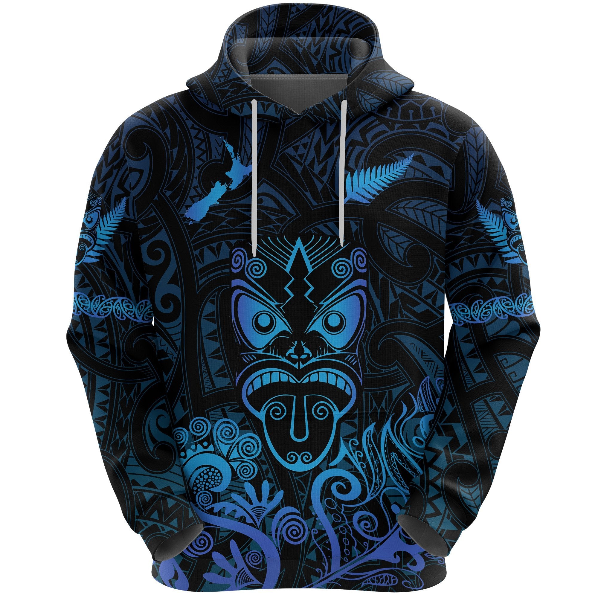 Maori Aotearoa Rugby Haka Hoodie New Zealand Silver Fern Blue Unisex Blue - Polynesian Pride