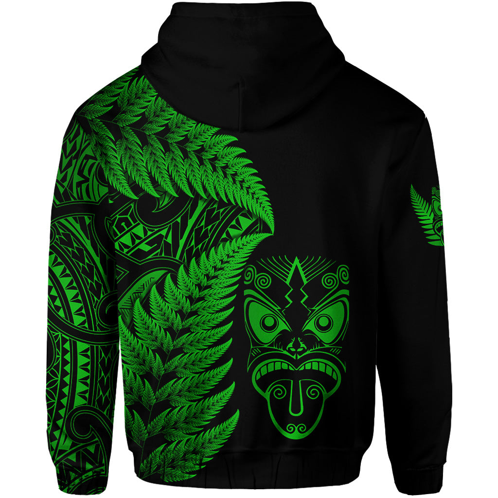New Zealand Haka Rugby Maori Zip Hoodie Silver Fern Vibes Green LT8 - Polynesian Pride
