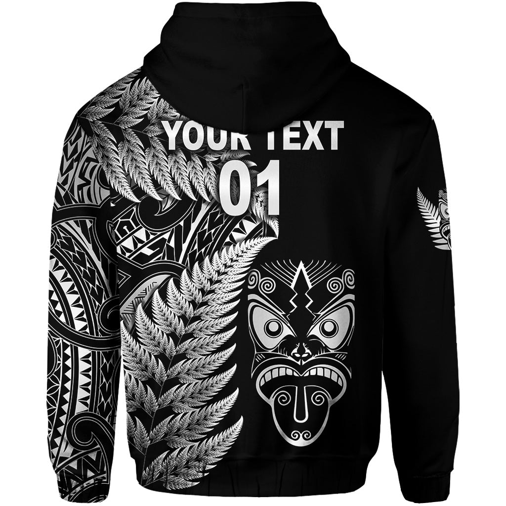 Custom New Zealand Haka Rugby Maori Zip Hoodie Silver Fern Vibes Black LT8 - Polynesian Pride