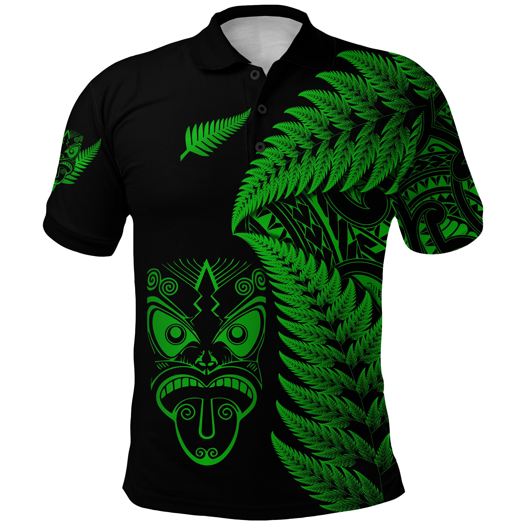 New Zealand Haka Rugby Maori Polo Shirt Silver Fern Vibes Green LT8 - Polynesian Pride