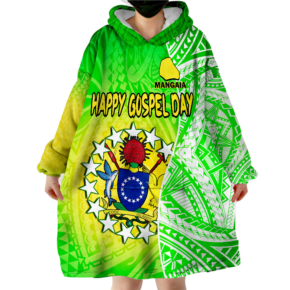 Happy Mangaia Gospel Day Cook Islands Coat Of Arms Polynesian Pattern Wearable Blanket Hoodie LT14 - Polynesian Pride