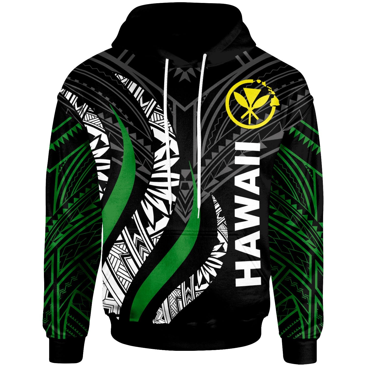 Hawaii Hoodie Strong Fire Pattern Unisex Green - Polynesian Pride