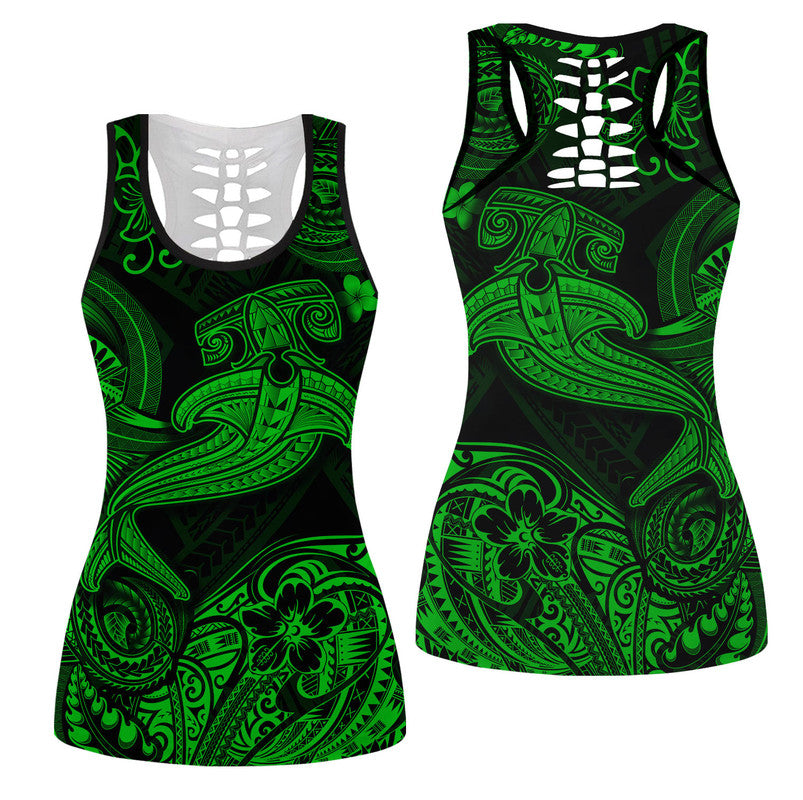 Hawaii Hammer Shark Polynesian Hollow Tank Top Unique Style - Green LT8 Female Green - Polynesian Pride