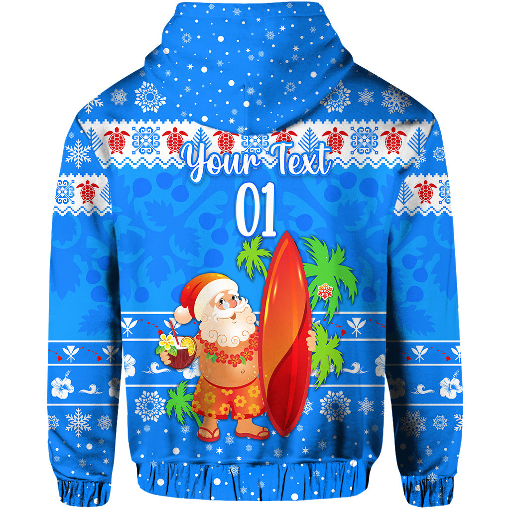 Custom Hawaii Christmas Zip Hoodie Santa Claus Surfing Simple Style Blue LT8 - Polynesian Pride