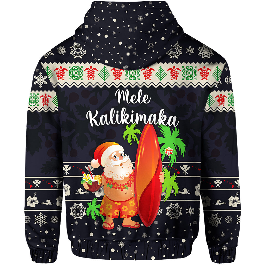 Hawaii Christmas Zip Hoodie Santa Claus Surfing Simple Style Navy LT8 - Polynesian Pride