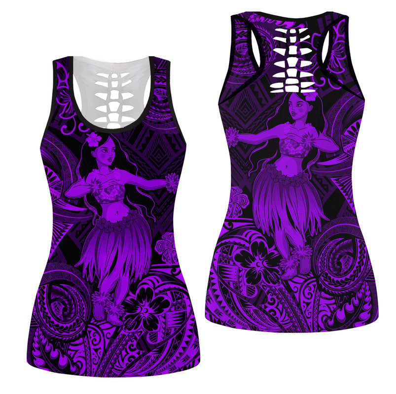 Hawaii Hula Girl Polynesian Hollow Tank Top Unique Style - Purple LT8 Female Purple - Polynesian Pride