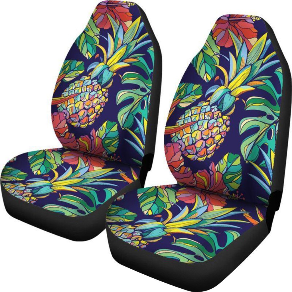 Hawaii Car Seat Covers - Tropical Pineapple Hibiscus Palm Leaves - 05 K5 Universal Fit Black - Polynesian Pride