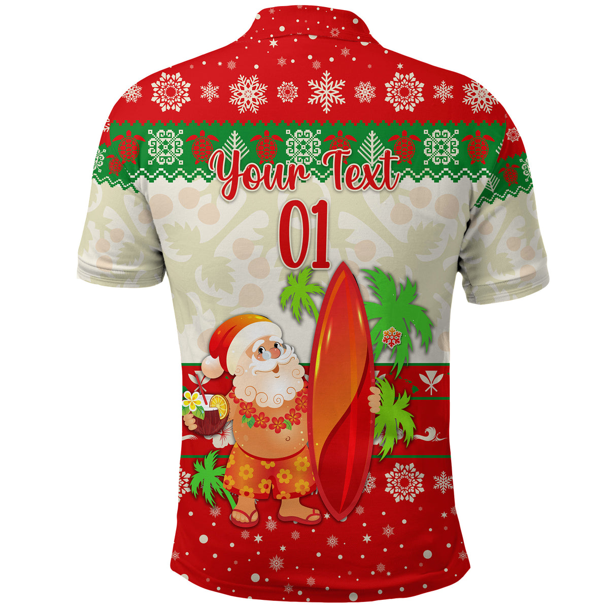 Custom Hawaii Christmas Polo Shirt Santa Claus Surfing Simple Style Beige Red LT8 - Polynesian Pride