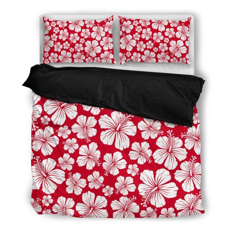 Hawaii Duvet Cover Set - White Hibiscus Red - Polynesian Pride