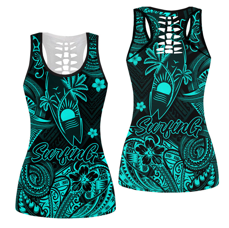 Hawaii Surfing Polynesian Hollow Tank Top Unique Style - Turquoise LT8 Female Turquoise - Polynesian Pride