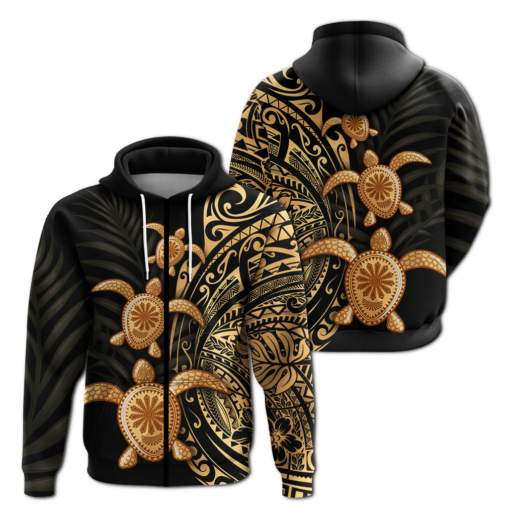 Polynesian Turtle Zip Hoodie Honu Family Gold LT4 Unisex Gold - Polynesian Pride