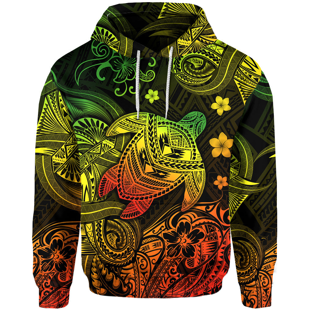 Custom Hawaii Turtle Polynesian Hoodie Plumeria Flower Unique Style Reggae LT8 - Polynesian Pride