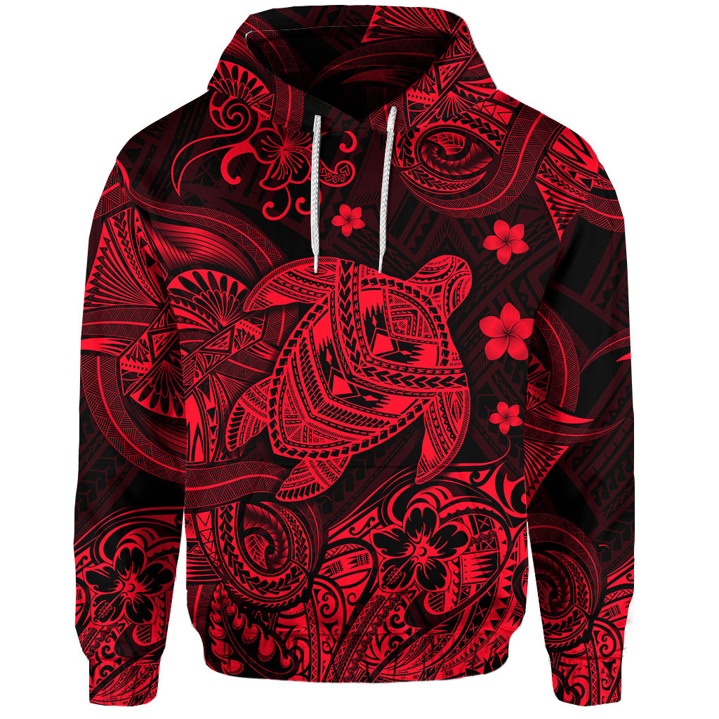 Custom Hawaii Turtle Polynesian Hoodie Plumeria Flower Unique Style Red LT8 - Polynesian Pride