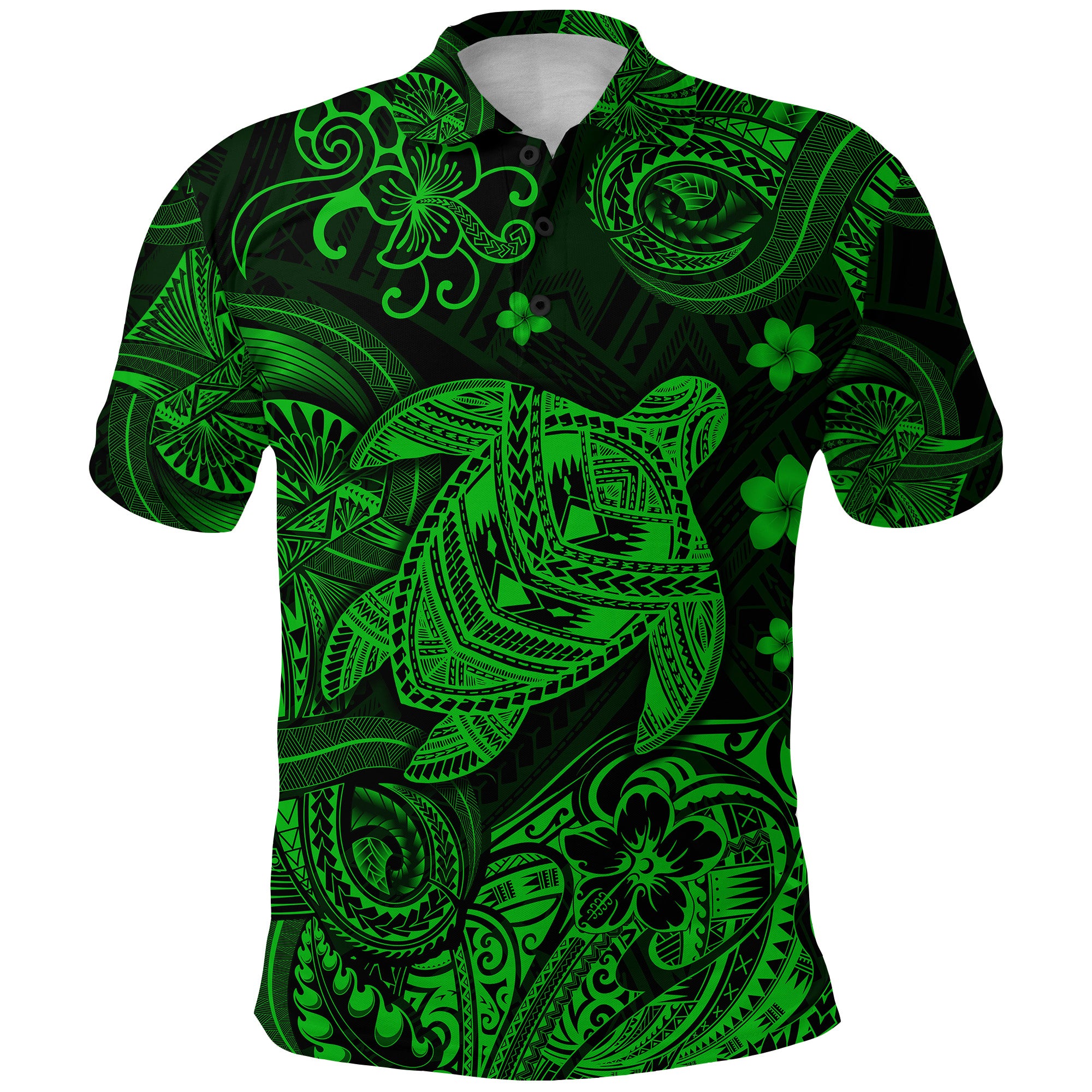 Custom Hawaii Turtle Polynesian Polo Shirt Plumeria Flower Unique Style Green LT8 - Polynesian Pride