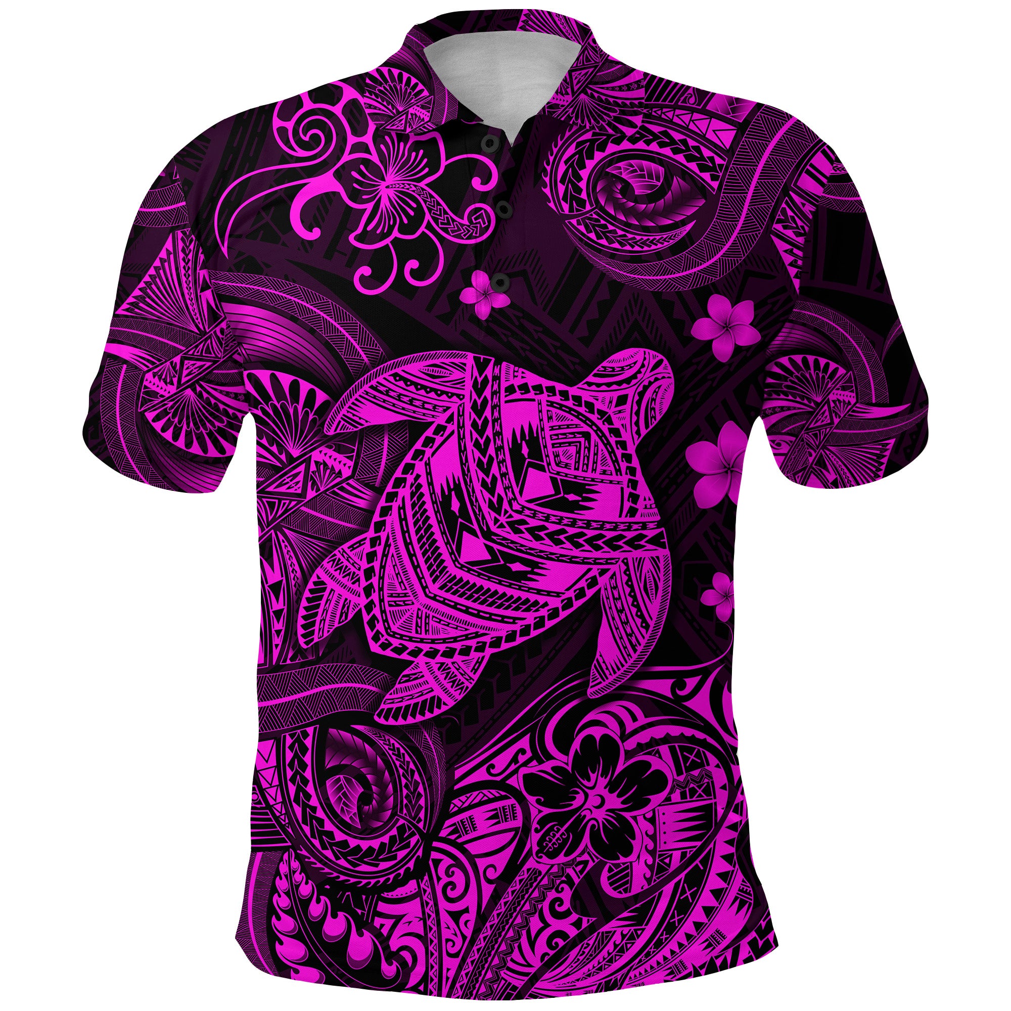 Custom Hawaii Turtle Polynesian Polo Shirt Plumeria Flower Unique Style Pink LT8 - Polynesian Pride