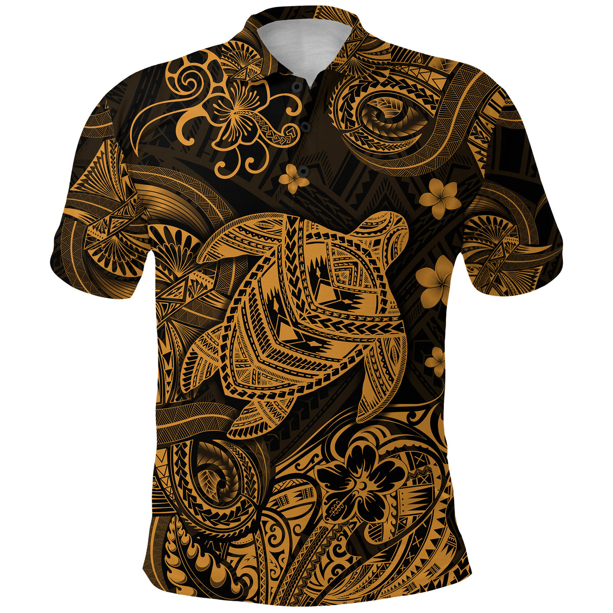 Hawaii Turtle Polynesian Polo Shirt Plumeria Flower Unique Style Gold LT8 - Polynesian Pride