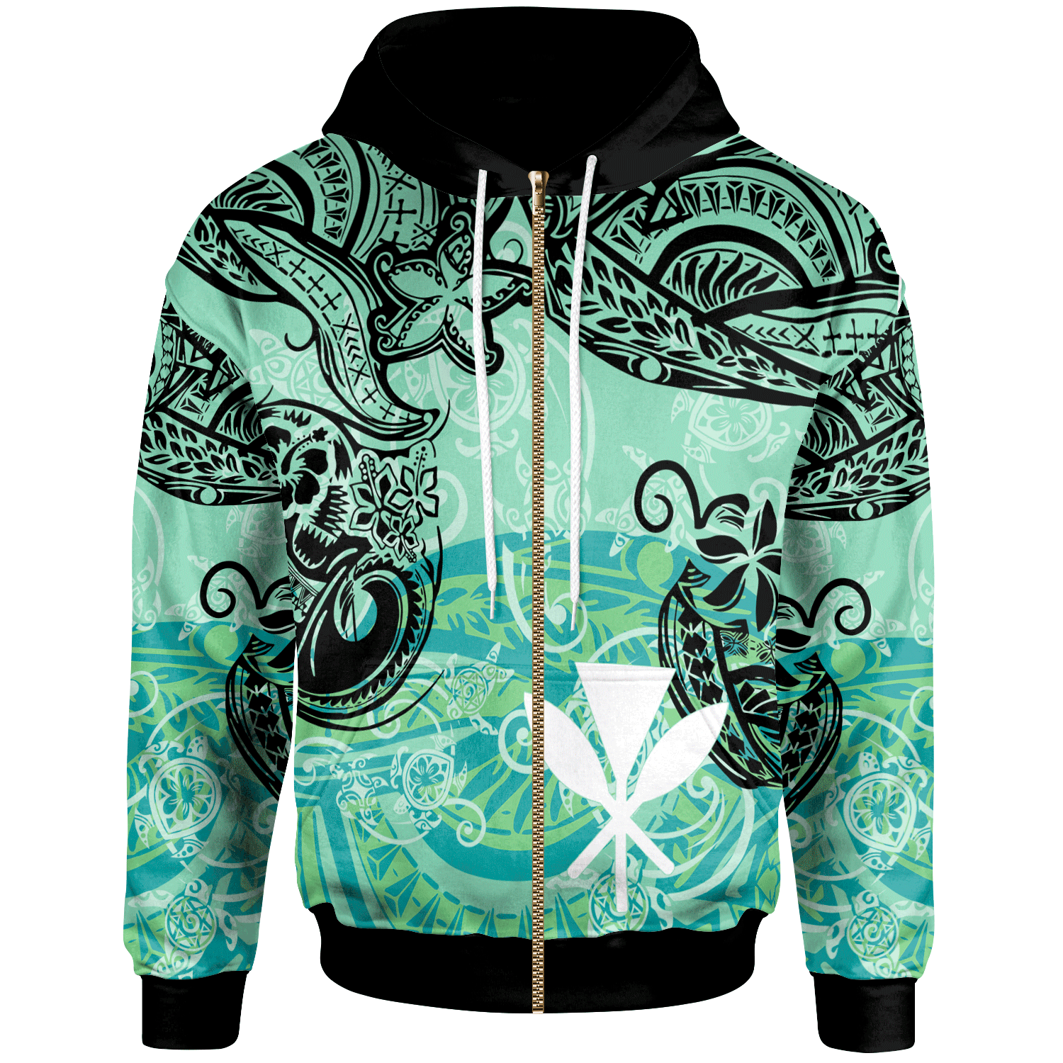 Hawaii Zip Hoodie Vintage Floral Pattern Green Color Unisex Green - Polynesian Pride