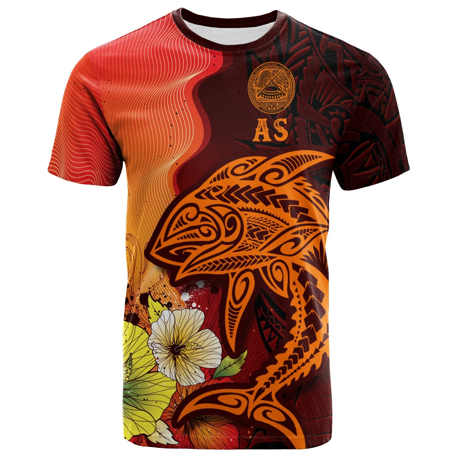 American Samoa T Shirt Tribal Tuna Fish Unisex Orange - Polynesian Pride