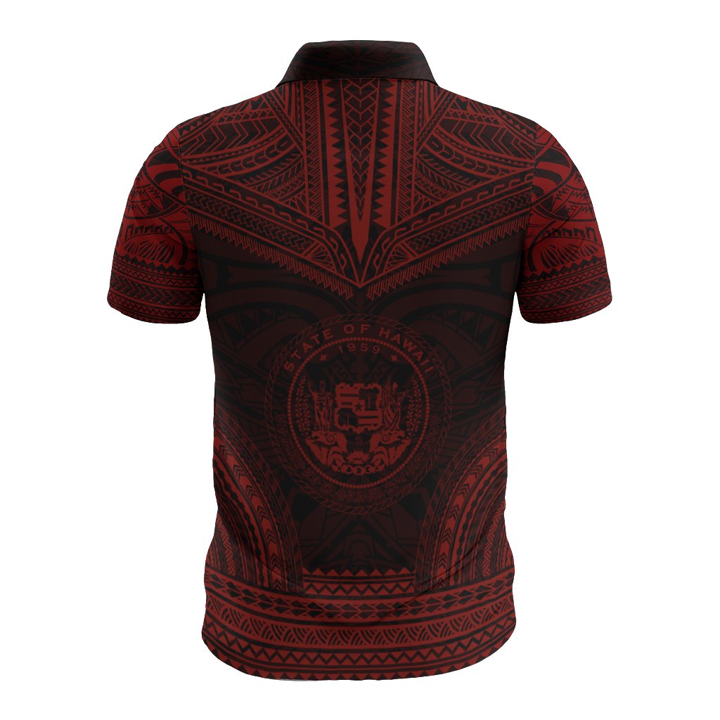 Hawaii Polo Shirt Hawaii Seal Polynesian Chief Tattoo Red Version - Polynesian Pride