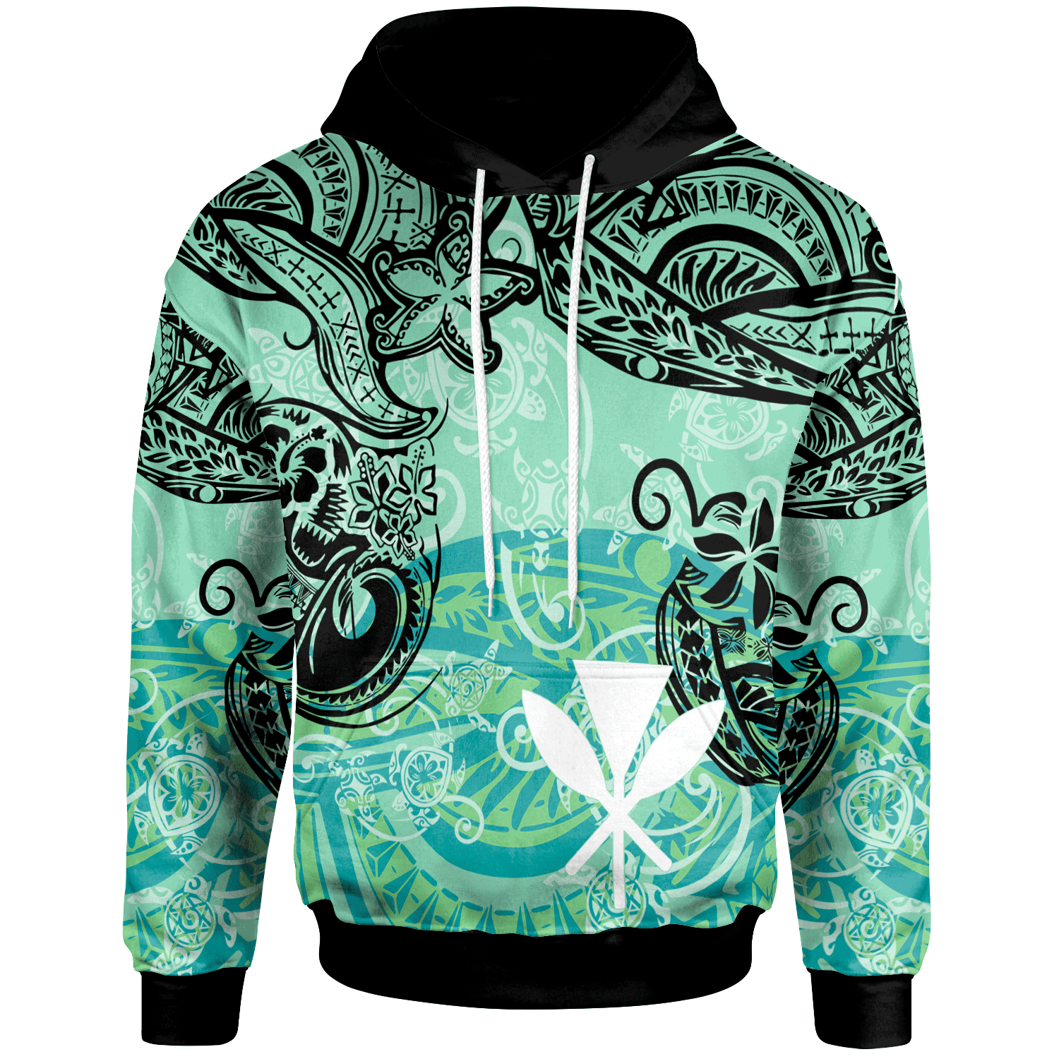 Hawaii Hoodie Vintage Floral Pattern Green Color Unisex Green - Polynesian Pride