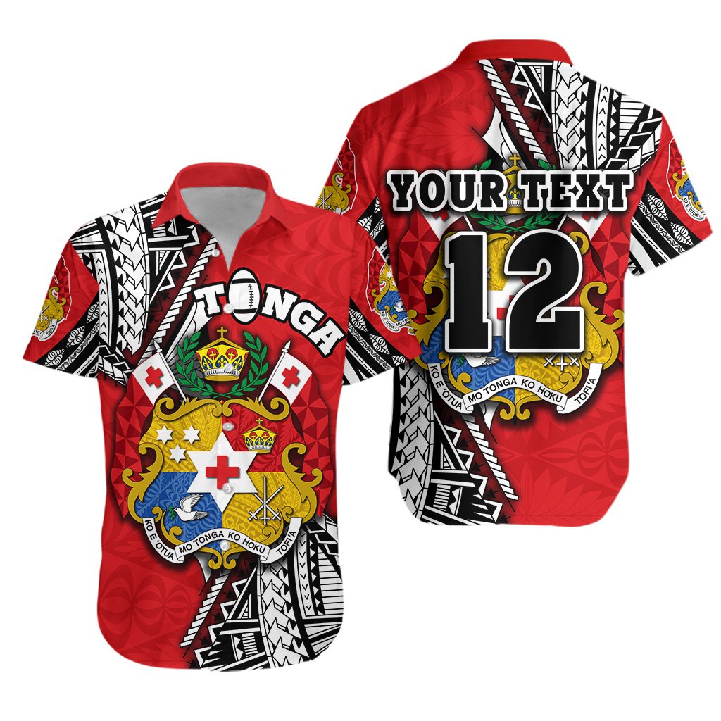 (Custom Personalised) Tonga Rugby Hawaiian Shirt Polynesian Style Pinwheel - Custom Text and Number Unisex Red - Polynesian Pride