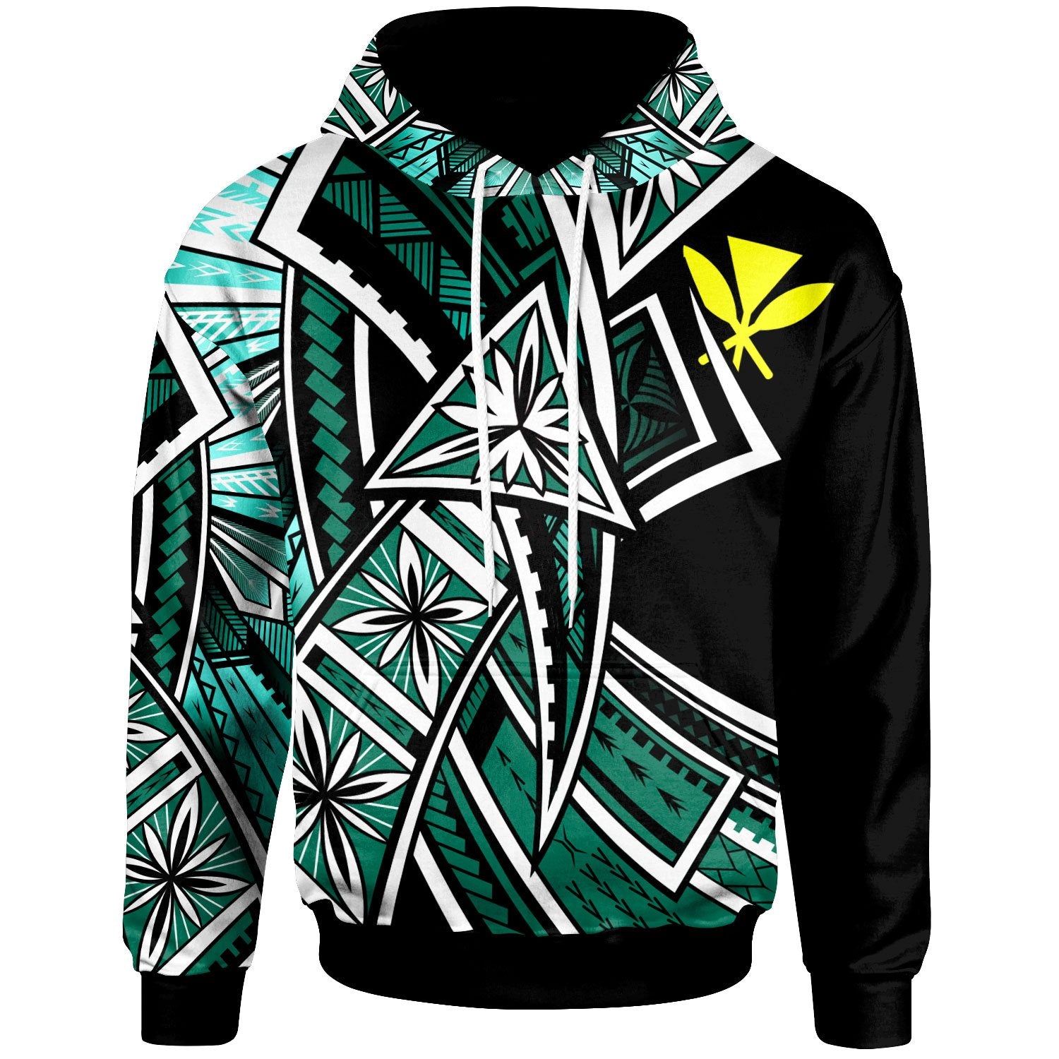 Hawaii Hoodie Tribal Flower Special Pattern Green Color Unisex Green - Polynesian Pride