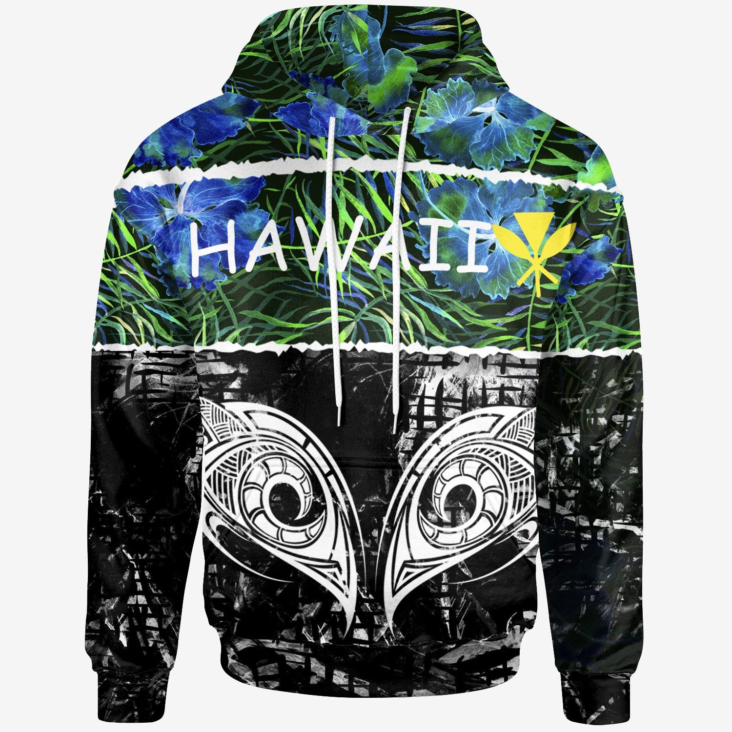 Hawaii Hoodie Tropical Flower Neonnd Black Color Unisex Neon - Polynesian Pride