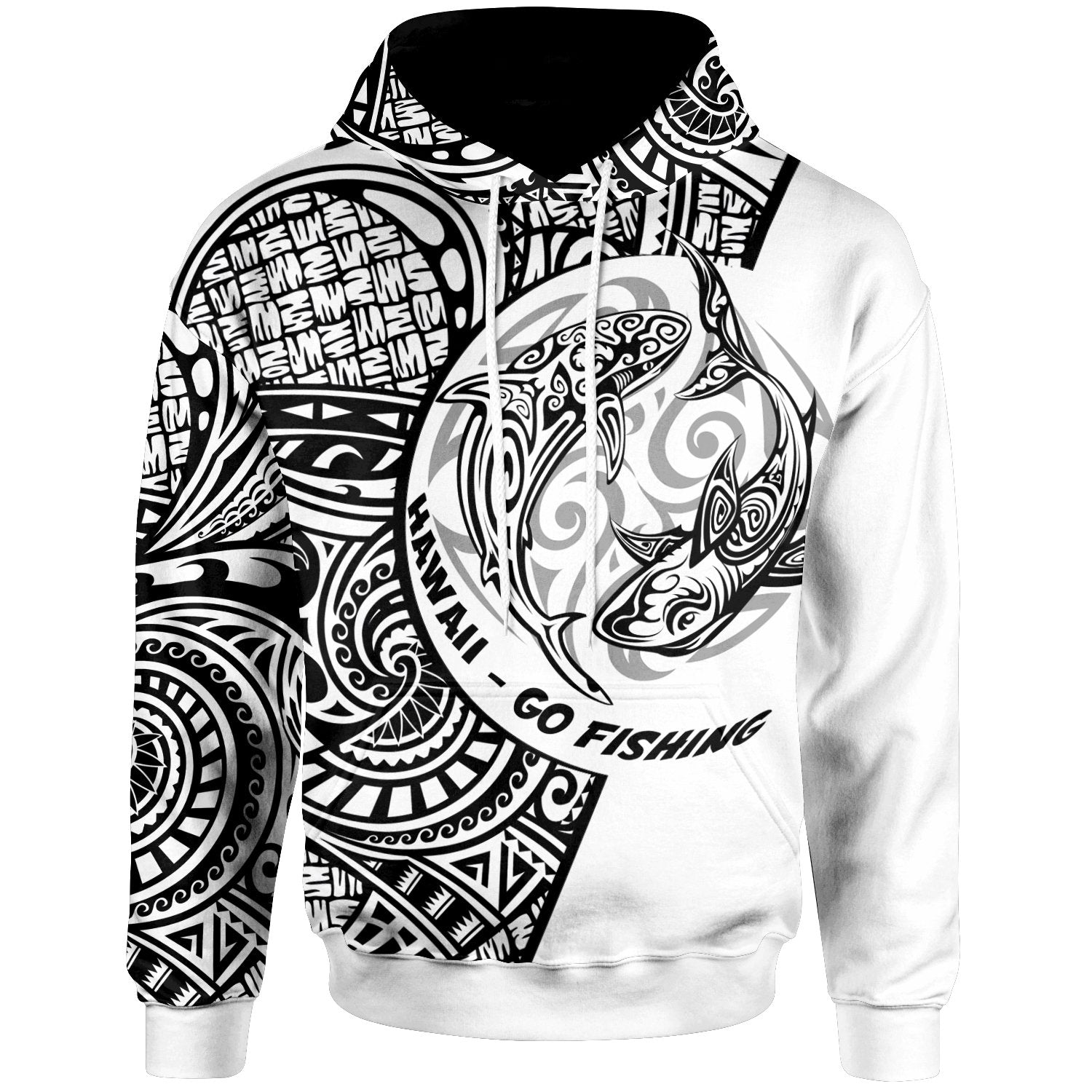 Hawaii Hoodie Go Fishing Unisex White - Polynesian Pride