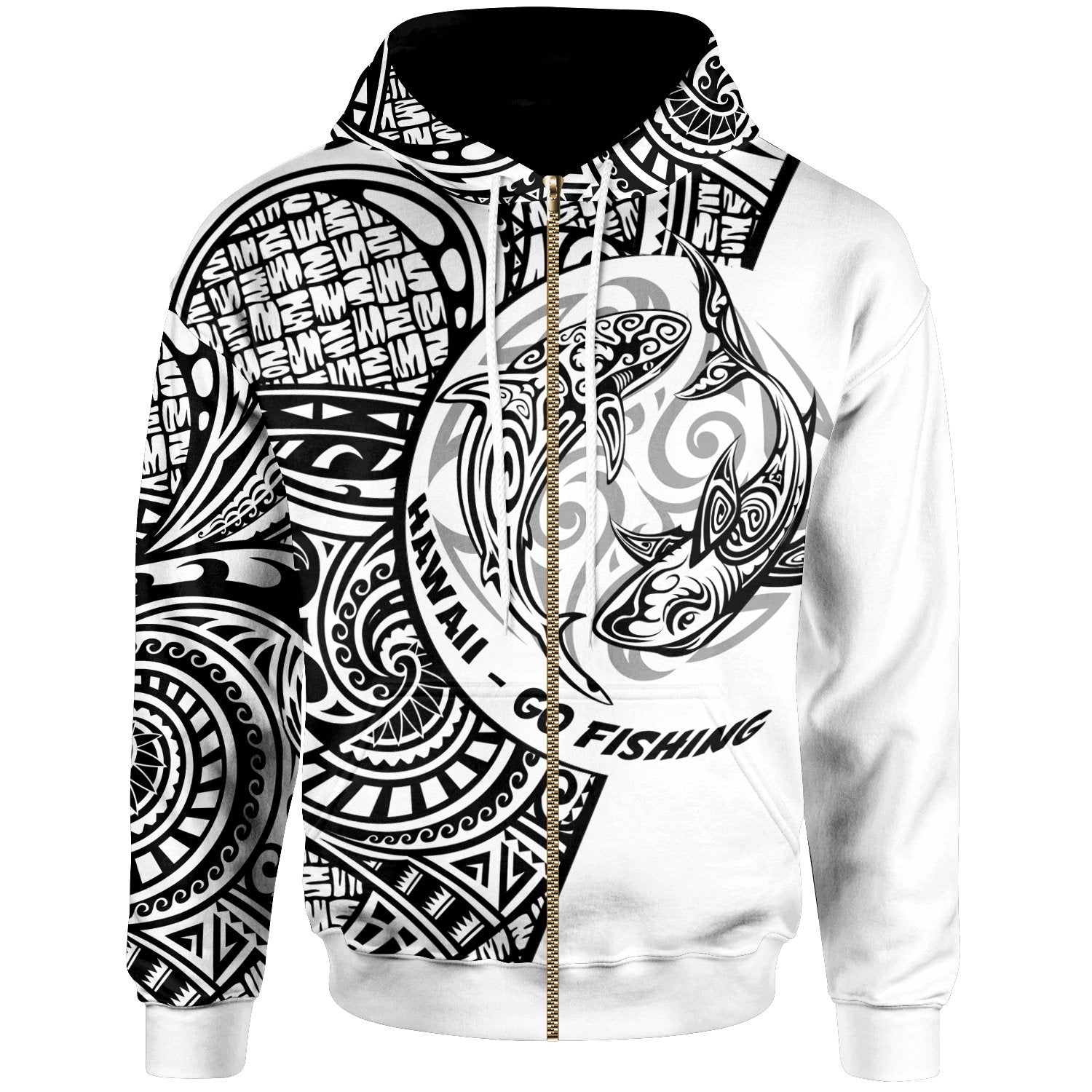 Hawaii Zip up Hoodie Go Fishing Unisex White - Polynesian Pride