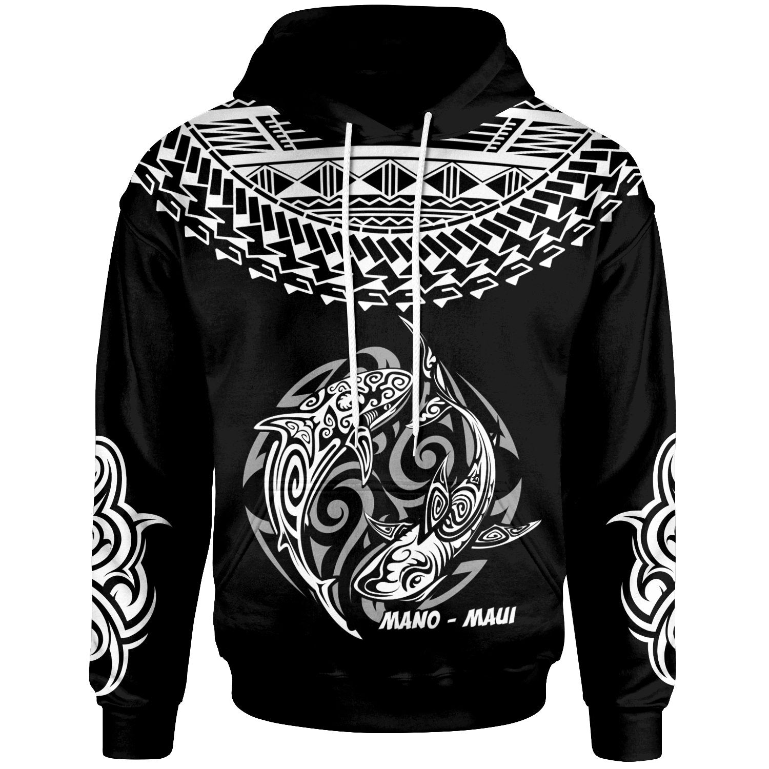 Hawaii Hoodiean Shark Tattoo Black Unisex Black - Polynesian Pride