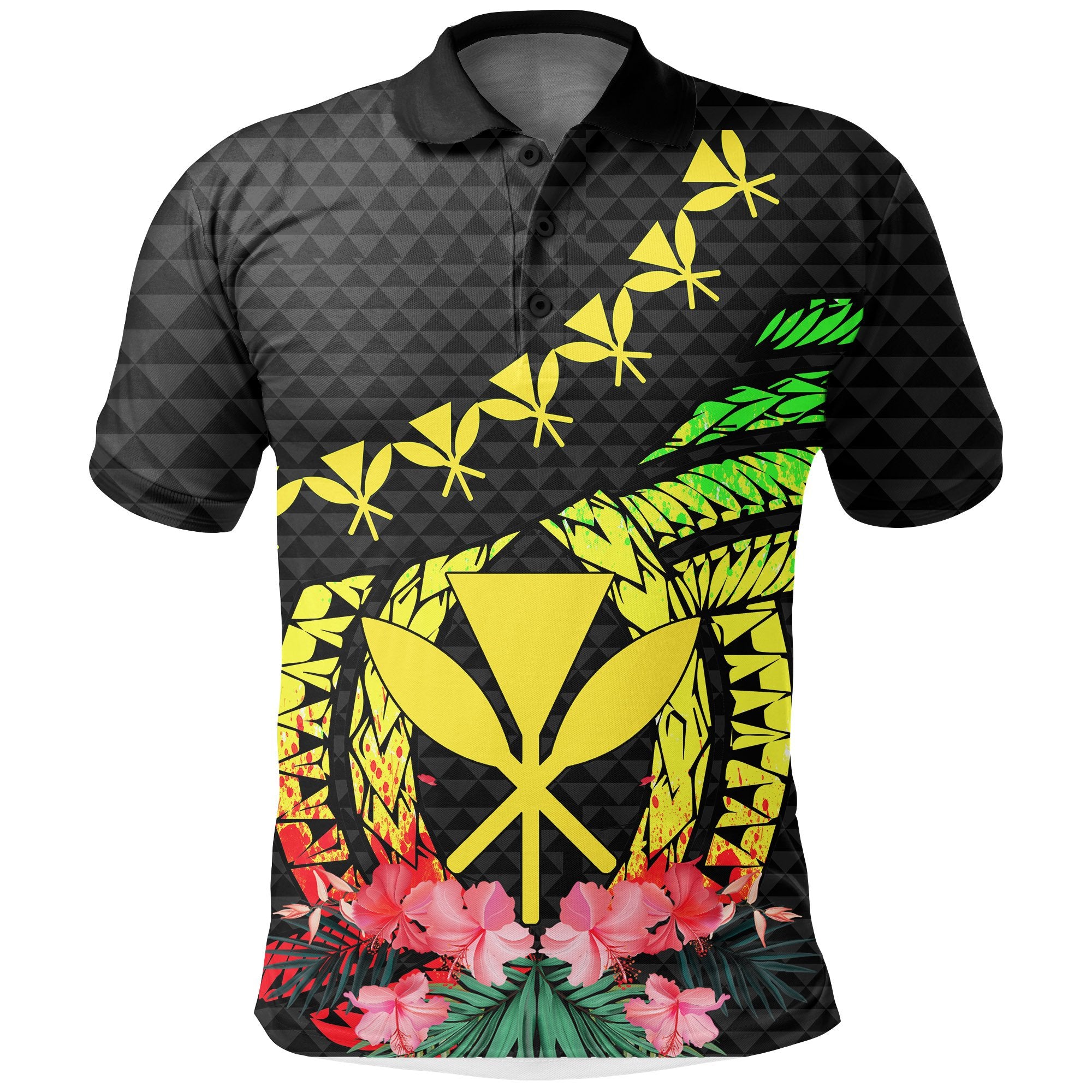 Hawaii Polo Shirt Polynesian Pattern With Flag Unisex Black - Polynesian Pride