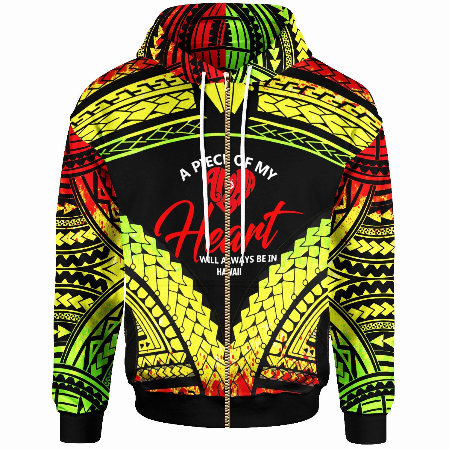 Hawaii Zip up Hoodie A Piece of My Heart Unisex Reggae - Polynesian Pride