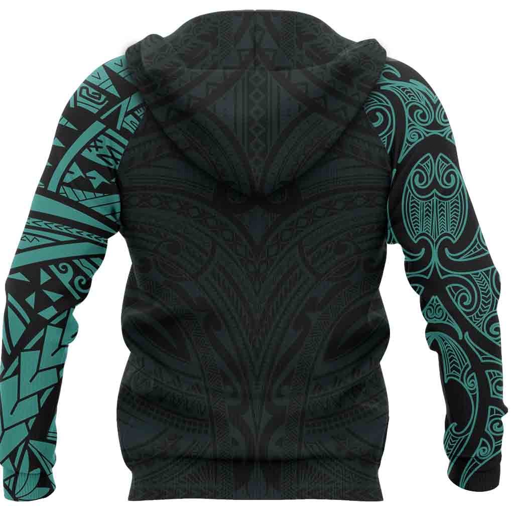 New Zealand Hoodie, Maori Polynesian Tattoo Turquoise - Polynesian Pride