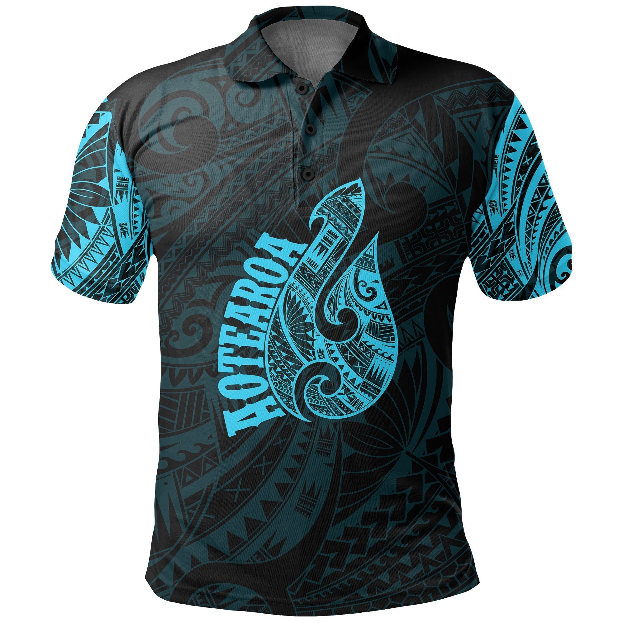 Hei Matau Maori Tattoo Polo Shirt Blue Unisex Black - Polynesian Pride