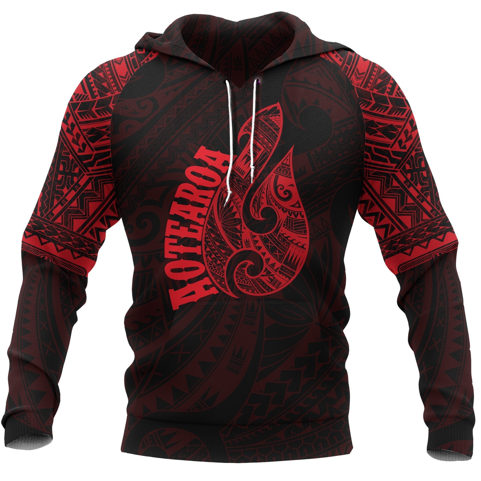 Hei Matau Maori Tattoo All Over Hoodie Red Unisex Red - Polynesian Pride