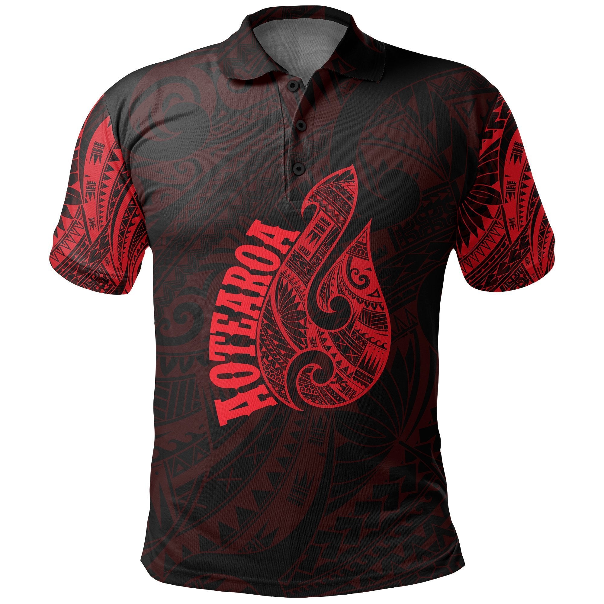 Hei Matau Maori Tattoo Polo Shirt Red Unisex Black - Polynesian Pride