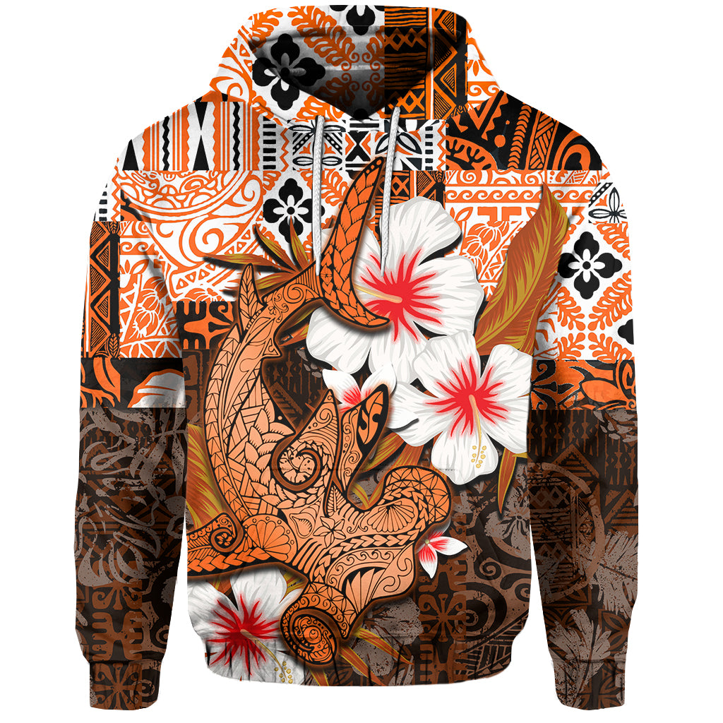 Custom Hammerhead shark Hoodie Hawaii Style Orange LT6 Unisex Orange - Polynesian Pride