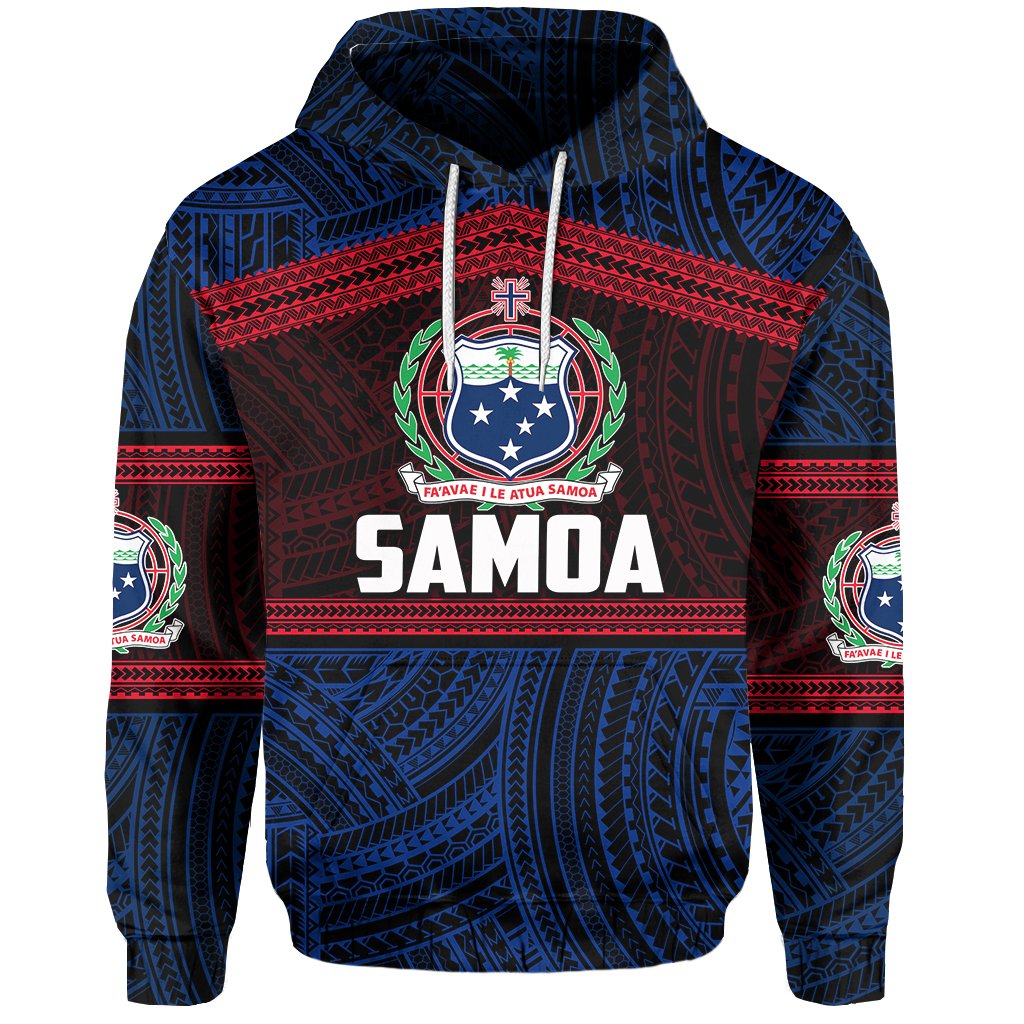 Custom Samoa Rugby Polynesian Patterns Hoodie Blue Unisex Blue - Polynesian Pride