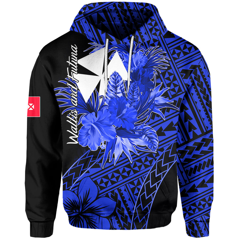 Wallis and Futuna Hoodie Hibiscus Blue No.2 Color LT6 Blue - Polynesian Pride