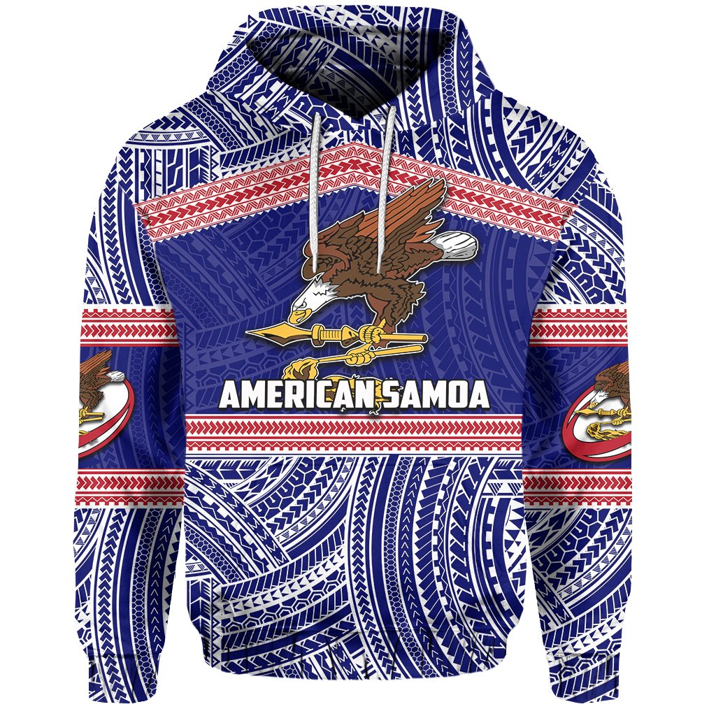 American Samoa Rugby Polynesian Patterns Hoodie Unisex Blue - Polynesian Pride