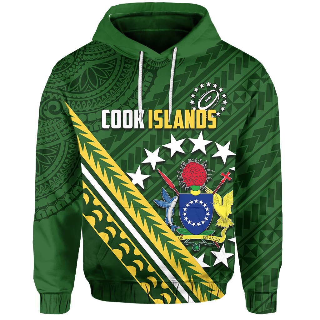 Cook Islands Rugby With Polynesian Hoodie Unisex Green - Polynesian Pride