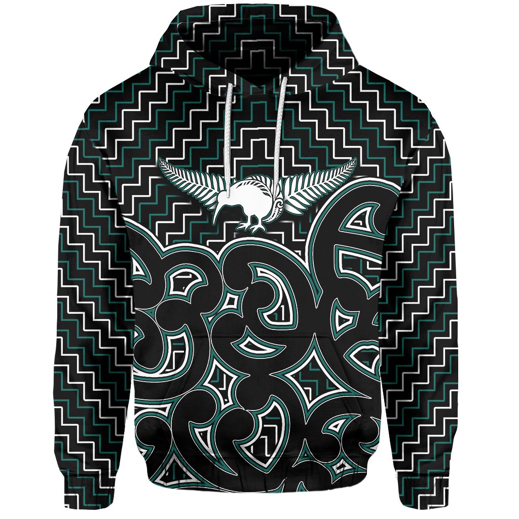 New Zealand Hoodie Maori Graphic Tee patterns Green LT6 Unisex Green - Polynesian Pride