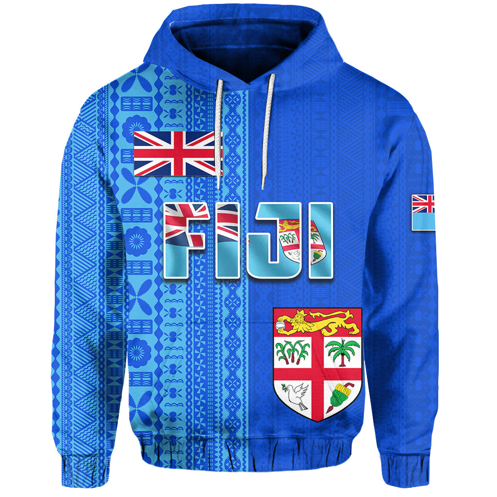 Fiji Constitution Day Half Tapa Patterns Hoodie LT6 Unisex Blue - Polynesian Pride