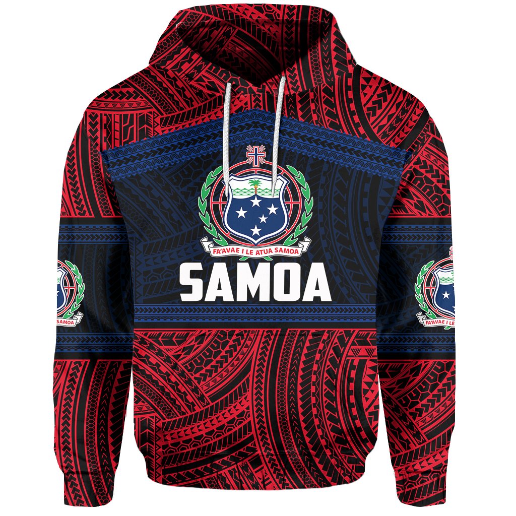 Custom Samoa Rugby Polynesian Patterns Hoodie Red Unisex Red - Polynesian Pride